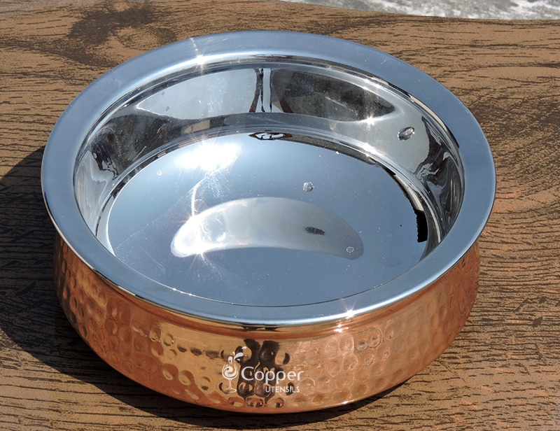 RoyaltyRoute Copper Stainless Steel Serving Utensils Tureen Handi Bowl with Lid Tableware Serveware 900 ML 30.5 Oz 