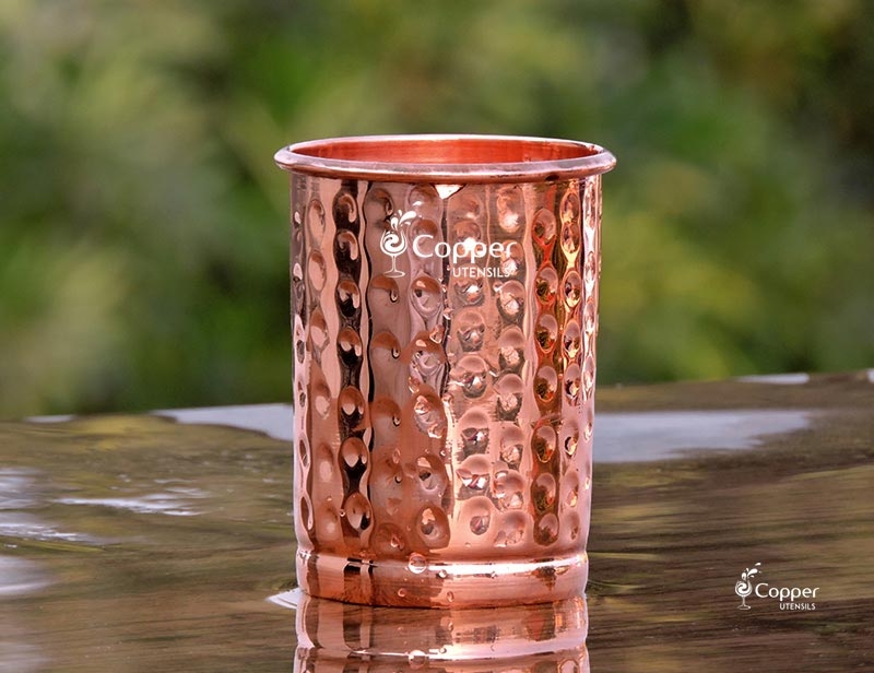 Copper Steel Water Glass Beautiful Embossed Tumbler For Ayurveda Health Benefits 