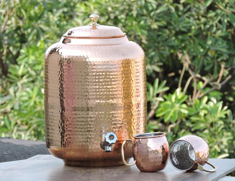 Details about   Pure Copper Hammered Water Dispenser,8L Pitcher With 2 Serving Glass 