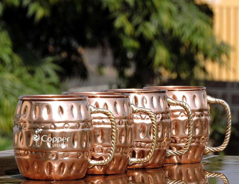 STREET CRAFT Hand Hammered Solid Copper Barrel Mug With Copper C Shape Handle for Moscow Mules Capacity 12 Oz 100% Pure and Solid Copper Mugs Cup Pack of 1 