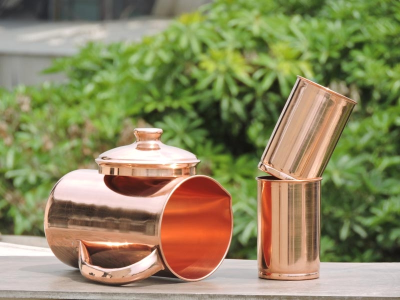 Pure Copper Plain Jug and Copper Glasses Set Drinking Water Ayurveda Treatment 