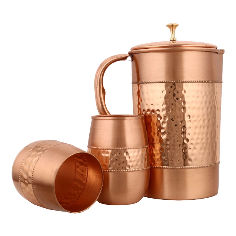 BishtHub Pure Copper Water Jug - 2 Litre Hammered Design, Leak-Proof & Handmade Pitcher