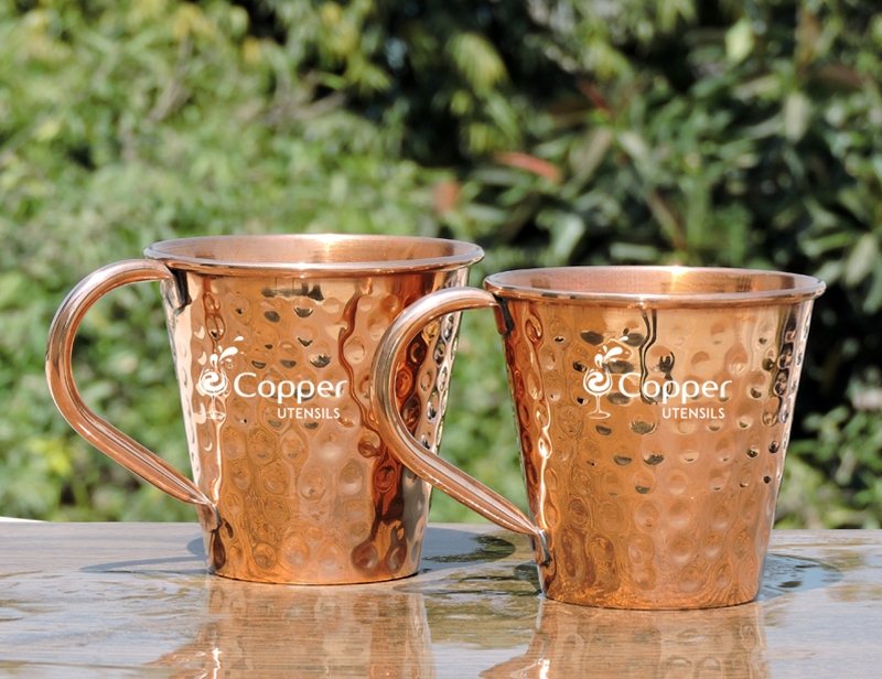 New Pure Copper Tumbler Set of 2Travellers Copper Mug for Serving Water b.. 