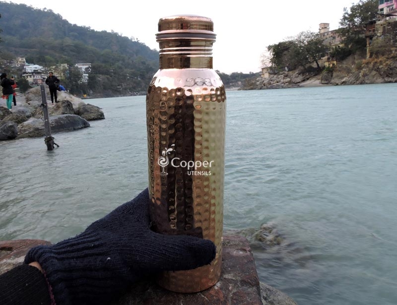 Details about   900 ml Hammered Copper Water Bottle Travelling Design Joint Free Leak Proof Cap 