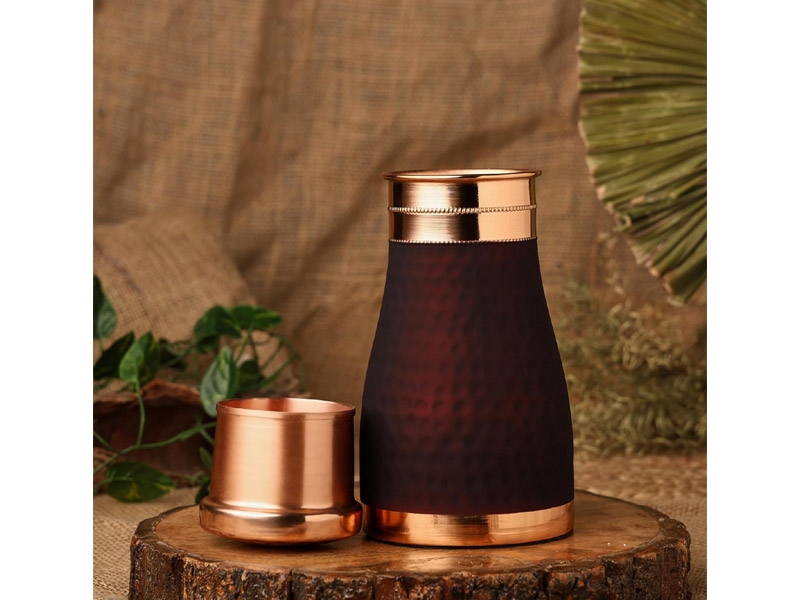 Pure Copper Bedside Carafe For Ayurveda Health Benefits Capacity 1