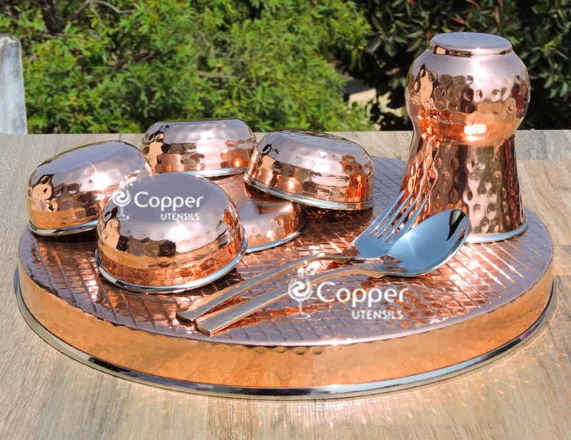 Pure Copper Steel Traditional Thali for Indian Dishes Set of 1