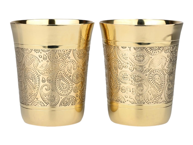 Brass Glass Tumbler with Artistic Design Perfect for Yoga and Ayurveda