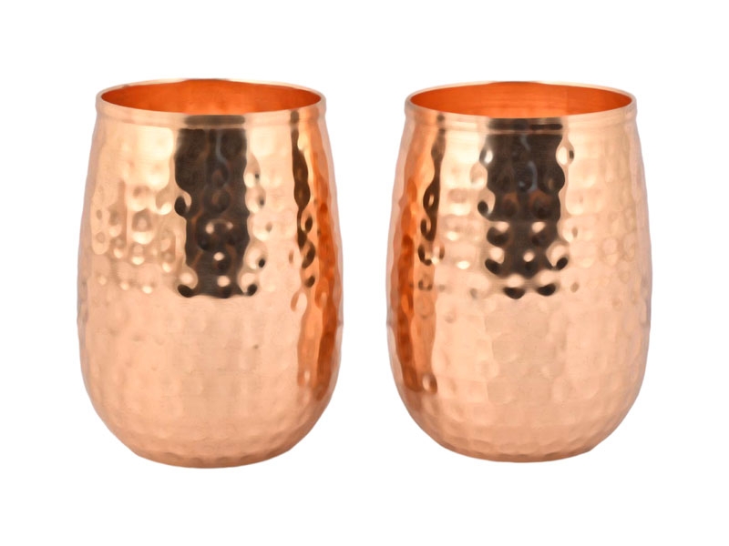 Copper Barrel Tumblers Hammered Set of 2 for Ayurvedic Use 250 ml 