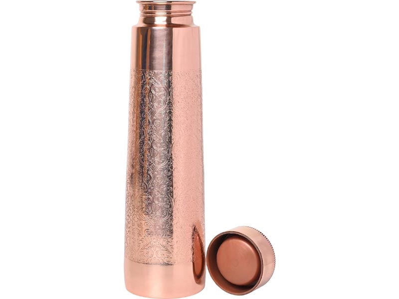Copper Bottle Light House Shape Etching Pattern 900 Ml Capacity For Ayurveda Health Benefits