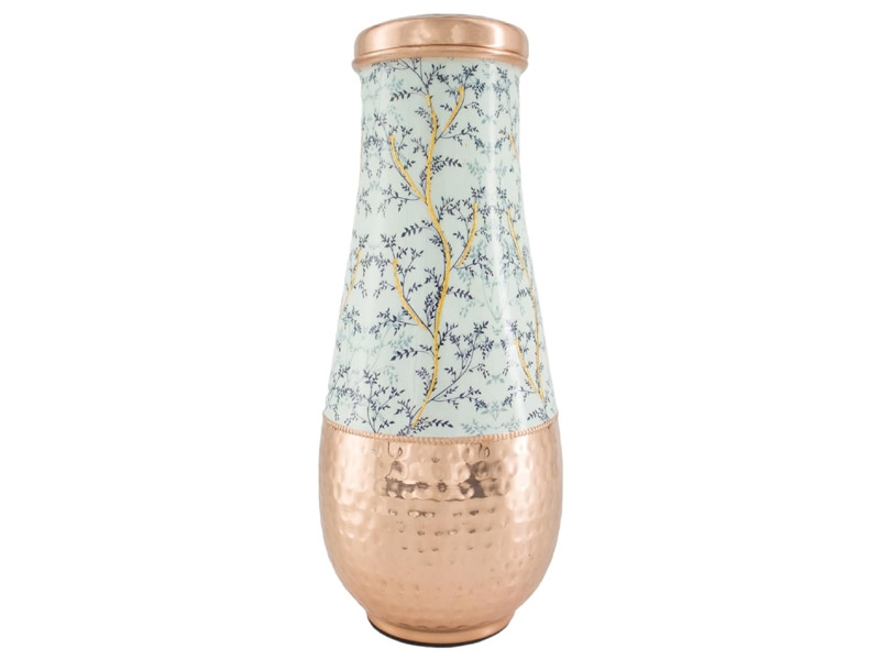 Copper Carafe Made of Pure Copper for Ayurveda Health Benefits Long Neck Capacity 1.8 Liter Printed