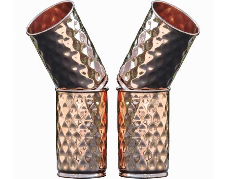 Copper Set of 4 Royal Hammered Tumblers Made of Hand Beaten