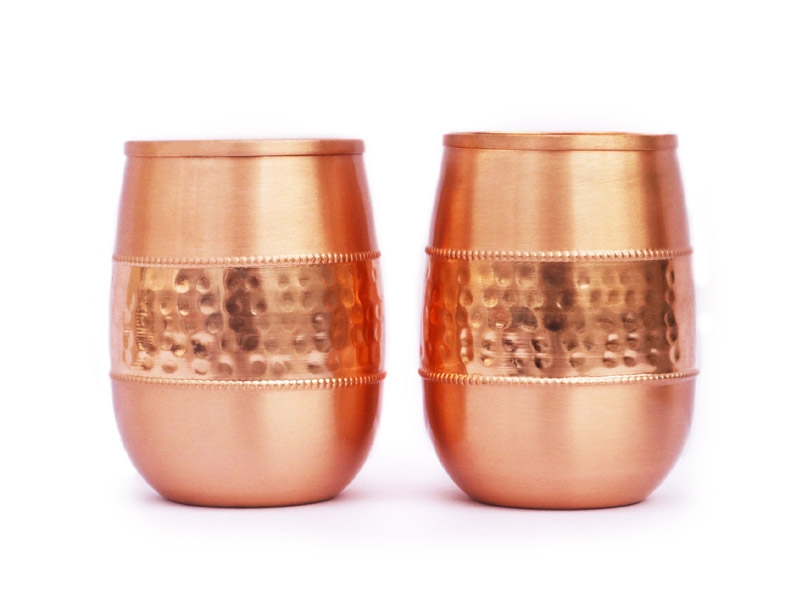 Copper Tumbler Set of 2 Hammered and Plain 250 Ml Capacity For Ayurveda Health Benefits Barrel