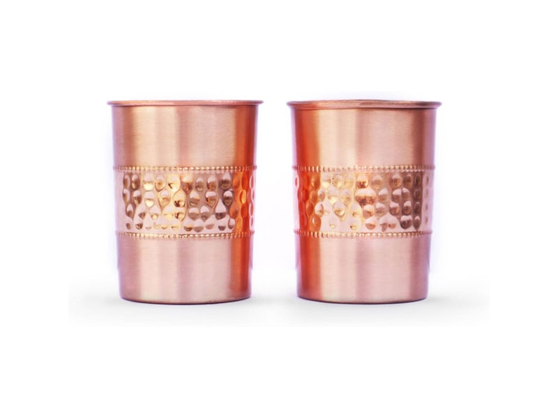 Copper Tumbler Set of 2 Hammered and Plain 250 Ml Capacity Straight