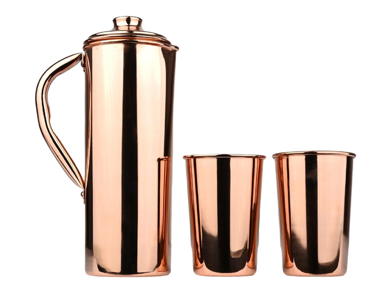 Copper Water Jug with 2 Tumblers Plain Pattern for Health Benefits