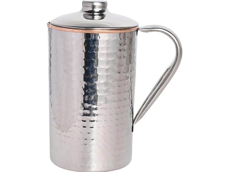 Copper and Stainless Steel Jug  Outer Stainless Steel and Inner Copper Jug For Ayurveda Health Benefits Hammered Pattern