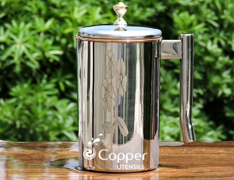 Copper and Stainless Steel Jug with Floral Design