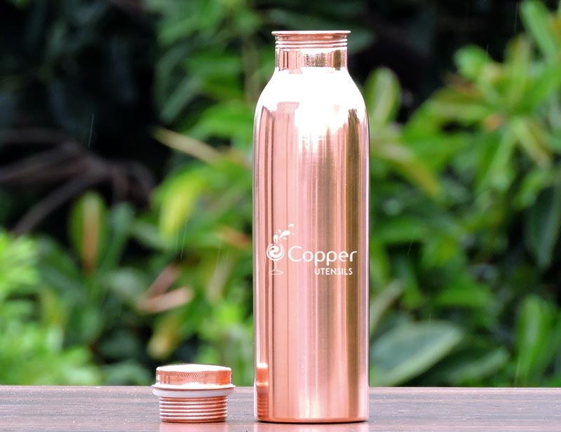Vintage Hammered 100% Copper And 2 Glass Water Bottle Health Ayurveda Leak Proof 