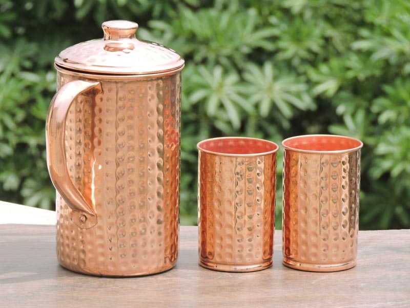 Pure Indian Handmade Copper Pitcher Jug & 2 Glass Cup For MANY Benefits. 