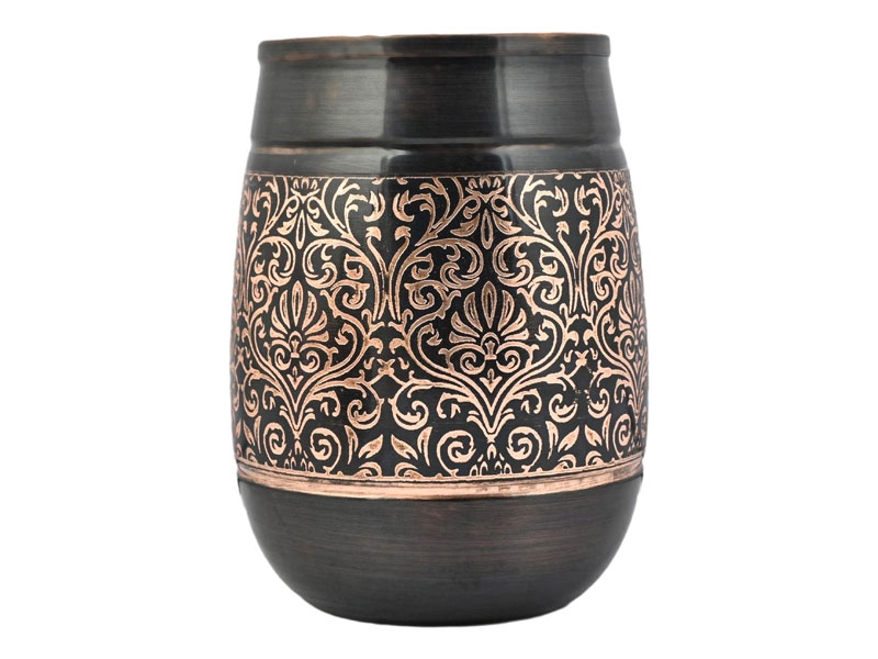 Handcrafted Floral Copper Tumblers Set of 2 Ayurvedic Barrel Style 250 ml 