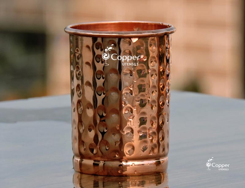Copper Water Glass Diamond Cut Design Tumbler For Ayurvedic Health Benefits 1Pcs 