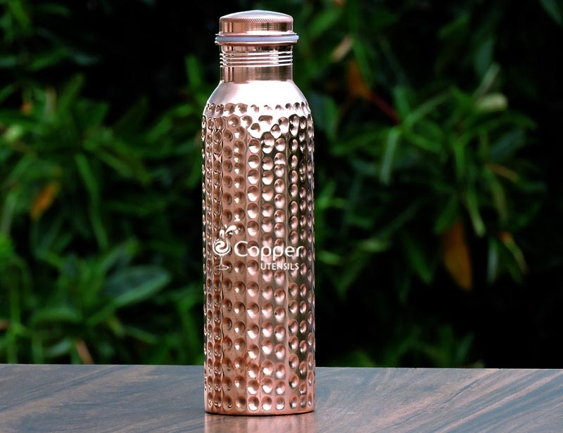 100% Pure Leak Proof  Copper Hammered Water Bottle And 4 Glass 