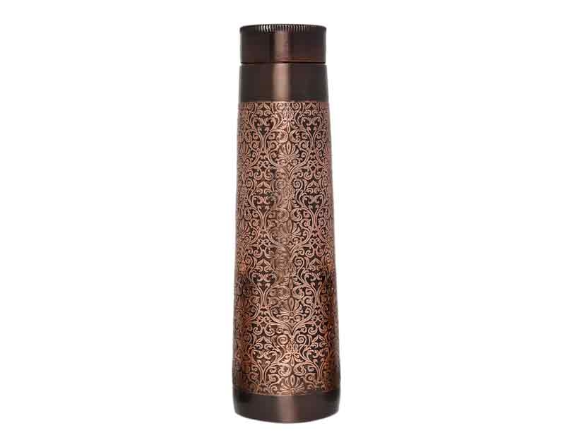 Light House Copper Water Bottle Etching Pattern 1000 Ml Capacity