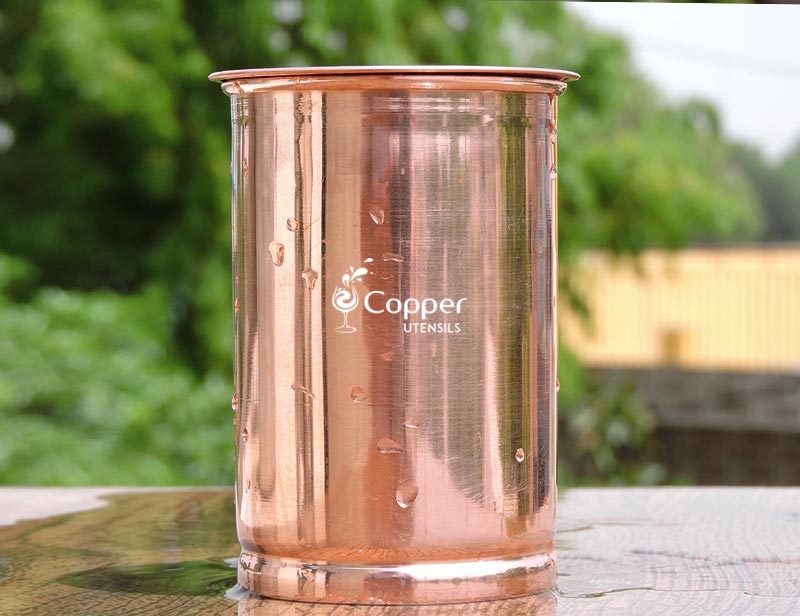 Plain Copper Tumbler with Lid for Storing and Drinking Water for Benefits of Ayurveda