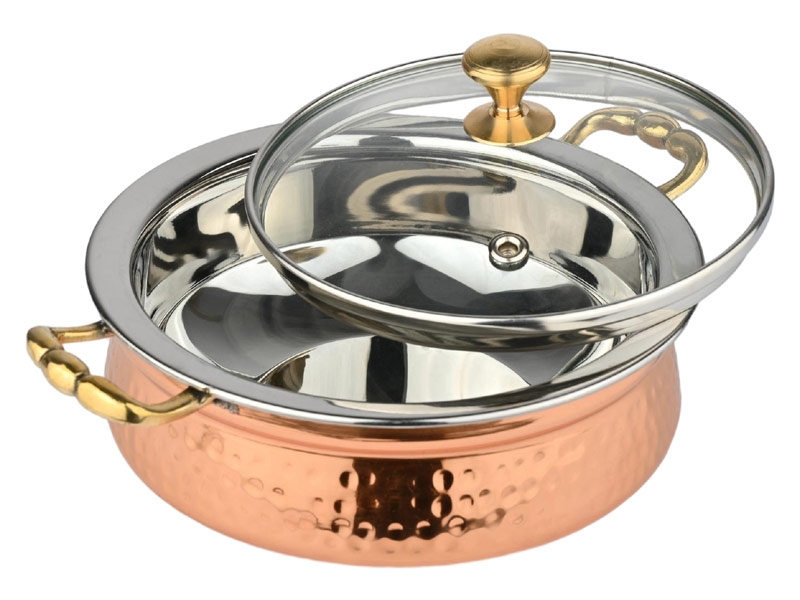 Premium Copper Cooking  Serving Bowl with Brass Handles