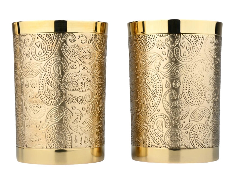 Pure Brass Straight Glass Decorative Tumbler for Serving Water