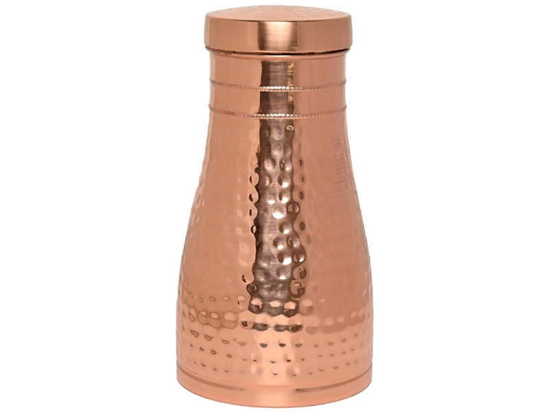 Pure Copper Bedside Carafe For Ayurveda Health Benefits Capacity  1 Liter Hammered