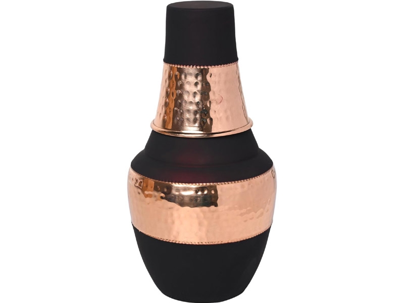 Pure Copper Bedside Water Carafe with Tumbler for Ayurveda Health Benefits 1.4 Lt Capacity Dark Cherry