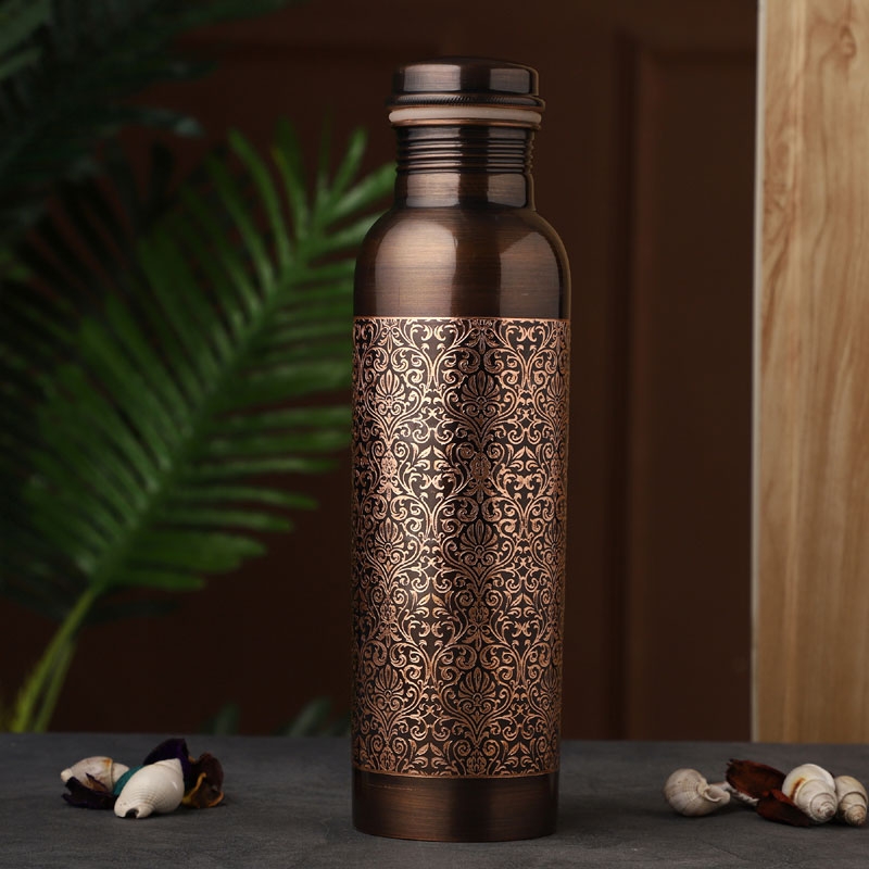 Pure Copper Bottle 950 ml Etching Pattern Ayurvedic Health Benefits