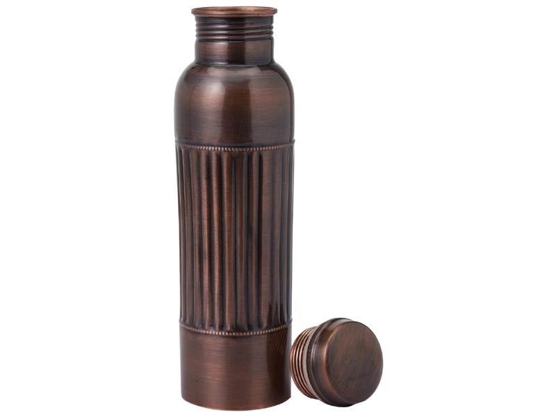 Pure Copper Bottle PREMIUM ANTIQUE Finish 950 Ml Capacity Lining Pattern