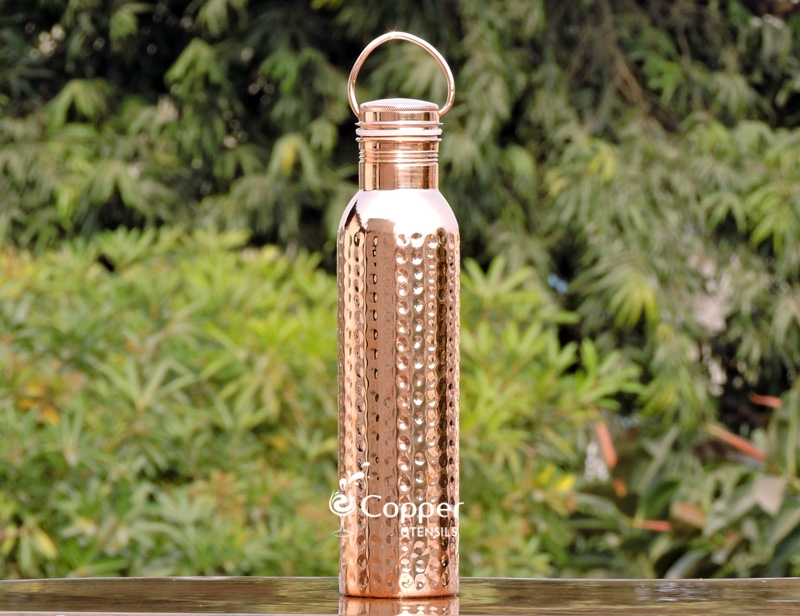 Pure Copper Hammered Bottle with Handle 600 ML