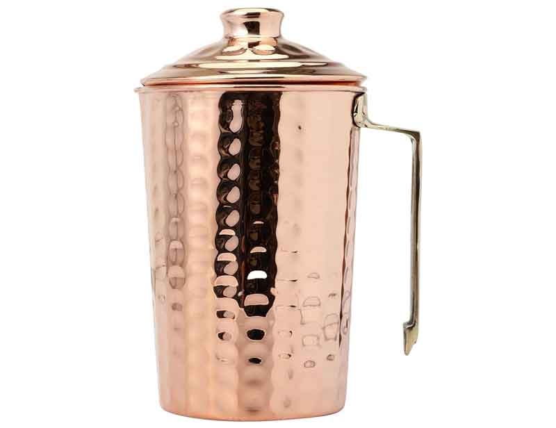 Pure Copper Hammered Style Jug With Brass Handle