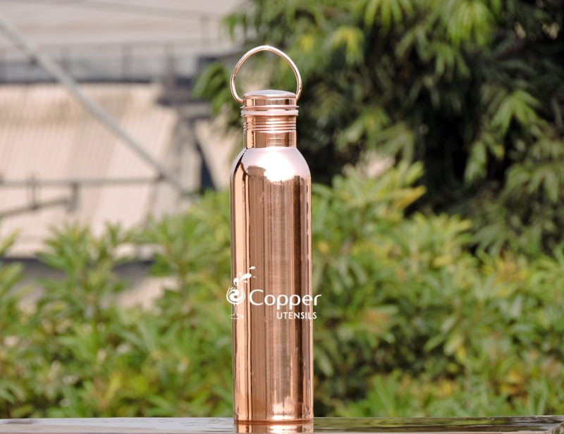 Pure Copper Plain Bottle with Handle 600 ML
