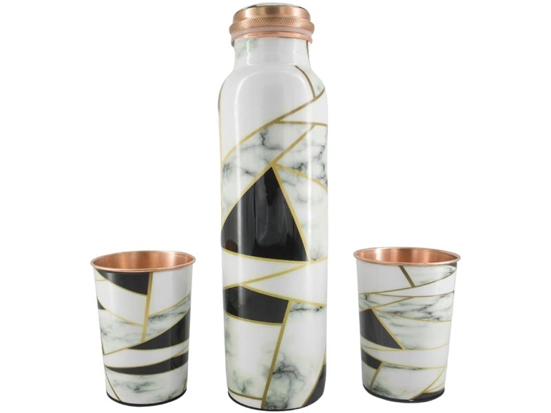 Pure Copper Water Bottle with 2 Tumblers Set Reaping Ayurvedic Benefits with GIFT PACKAGING