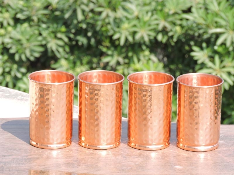 Zap Impex ® Receptacle Hammered Copper Glass 100% Pure Copper Tumbler Ayurvedic Healing 