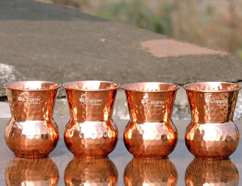 Set of Four Mughlai Style Hand Hammered Copper Tumblers