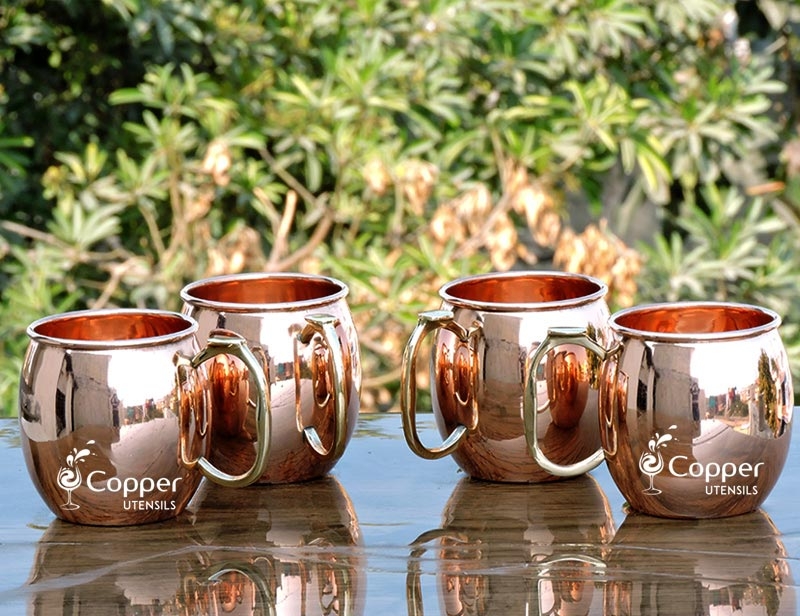 Set of Four Pure Copper Moscow Mule Plain Mugs