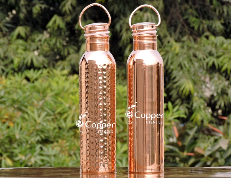 Set of Pure Copper Water Bottle with Handle 600 ML