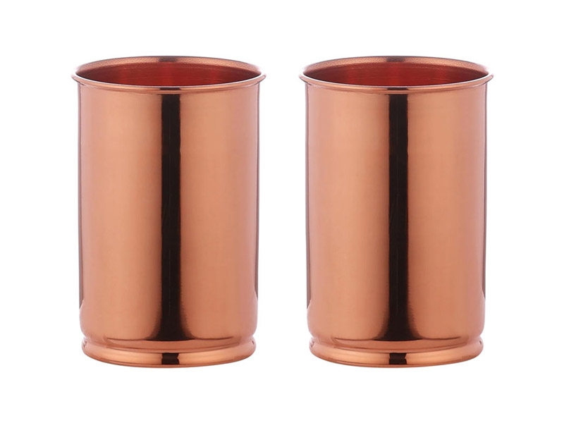 Set of Two Plain Copper Tumblers for Drinking Water
