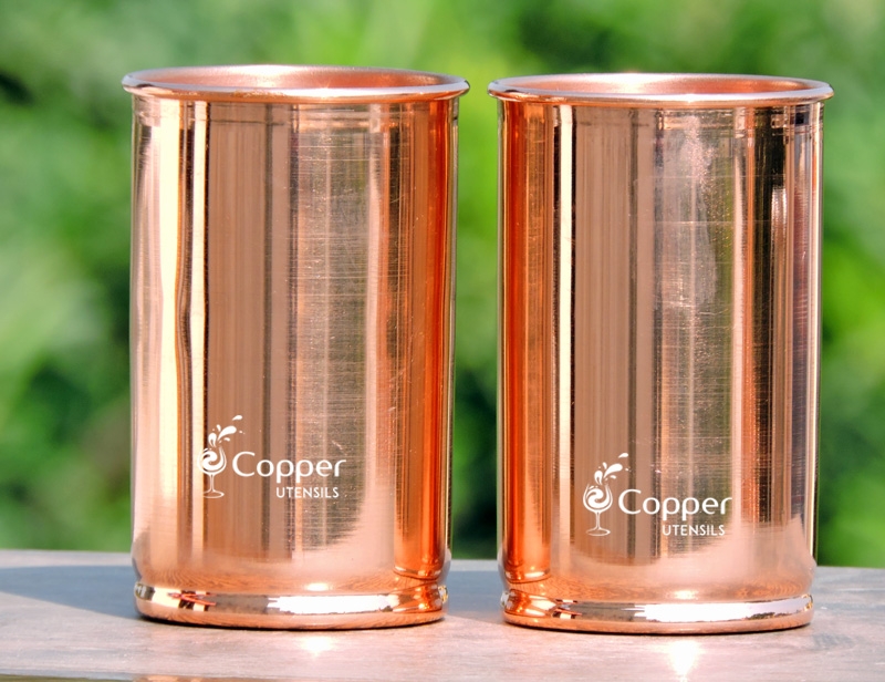 Set of Two Plain Copper Tumblers for Drinking Water