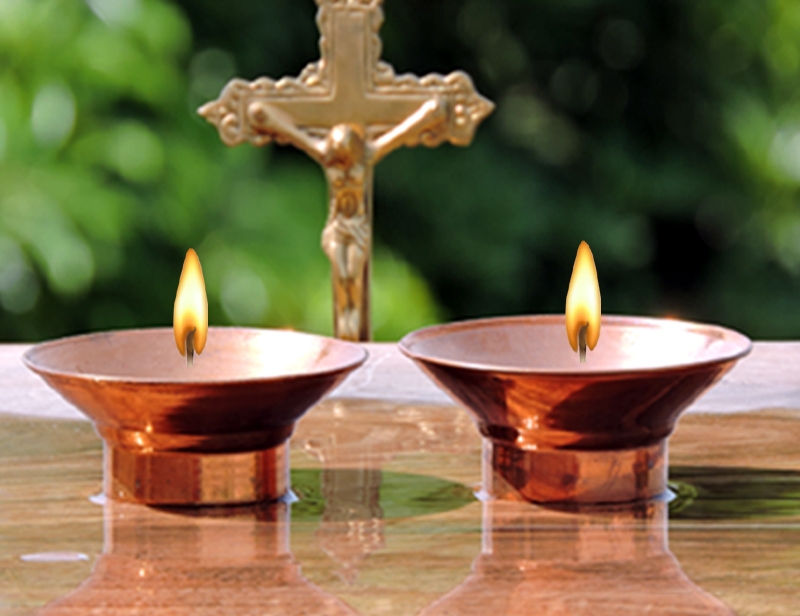 Set of Two Pure Copper Tea Light Holders