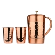 Hammered and Plain Pattern Pure Copper Pitcher With Tumblers Ayurveda Health Set