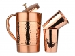 Hammered and Plain Pattern Pure Copper Pitcher  With Tumblers  Ayurveda Health Set