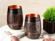 Handcrafted Floral Copper Tumblers Set of 2 Ayurvedic Barrel Style 250 ml 