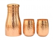 Pure Copper Bedside Carafe Hammered Design with a Set of 2 Barrel-Shaped Tumblers