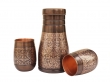 Pure Copper Bedside Carafe with Floral Pattern and a Set of 2 Barrel-Shaped Tumblers