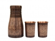 Pure Copper Bedside Carafe with Floral Pattern and a Set of 2 Etching Pattern Tumblers